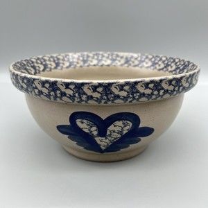 Beaumont Brothers Pottery Blue Spongeware Mixing Bowl BBP Serving Fruit Bowl
